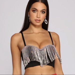 Rhinestone fringe bustier top